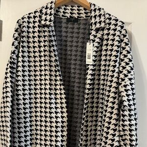 NWT GORGEOUS TAHARI WHITE BLACK KNIT COAT LONG JACKET OPEN FRONT NON-LINED XL